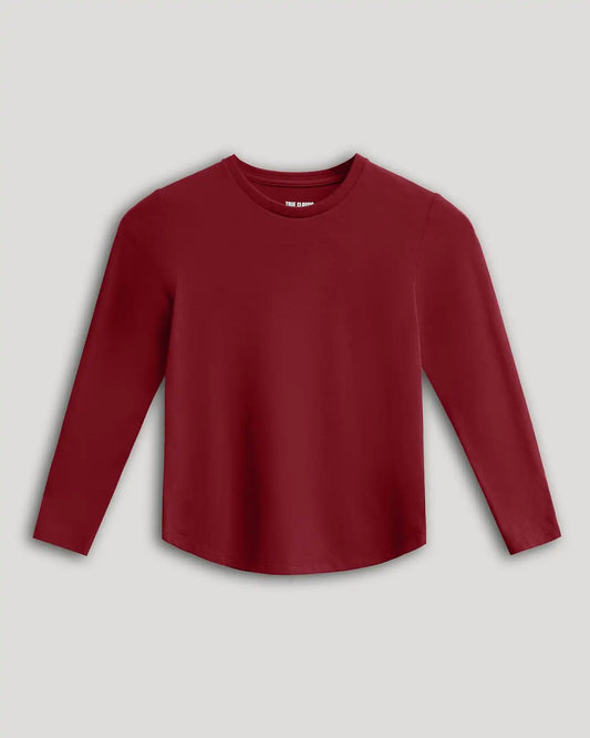 Boys' Dark Maroon Classic Long Sleeve Crew Neck