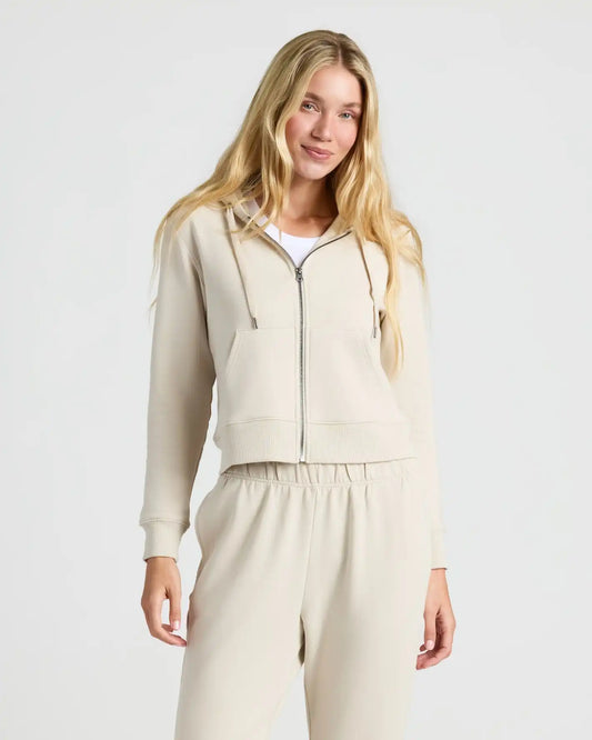 Womens Oatmeal Crop Zip Hoodie