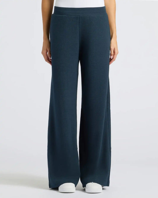 Womens Navy Waffle Wide Leg Pants