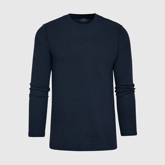 Navy Waffle Long Sleeve Crew Neck