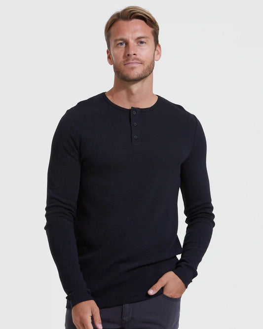 Black Waffle Long Sleeve Henley