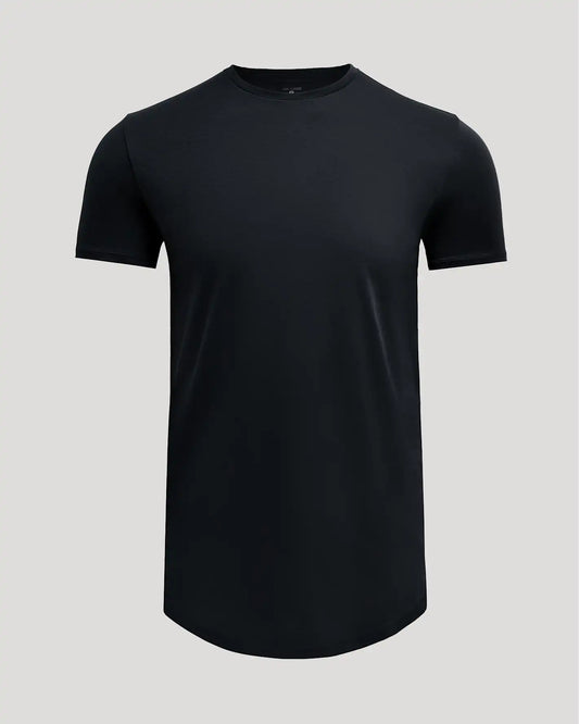 Black Tall Pima Cotton Blend Curved Hem Crew