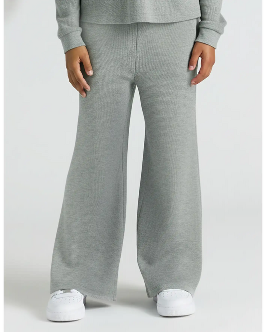 Girls Heather Gray Waffle Wide Leg Pants
